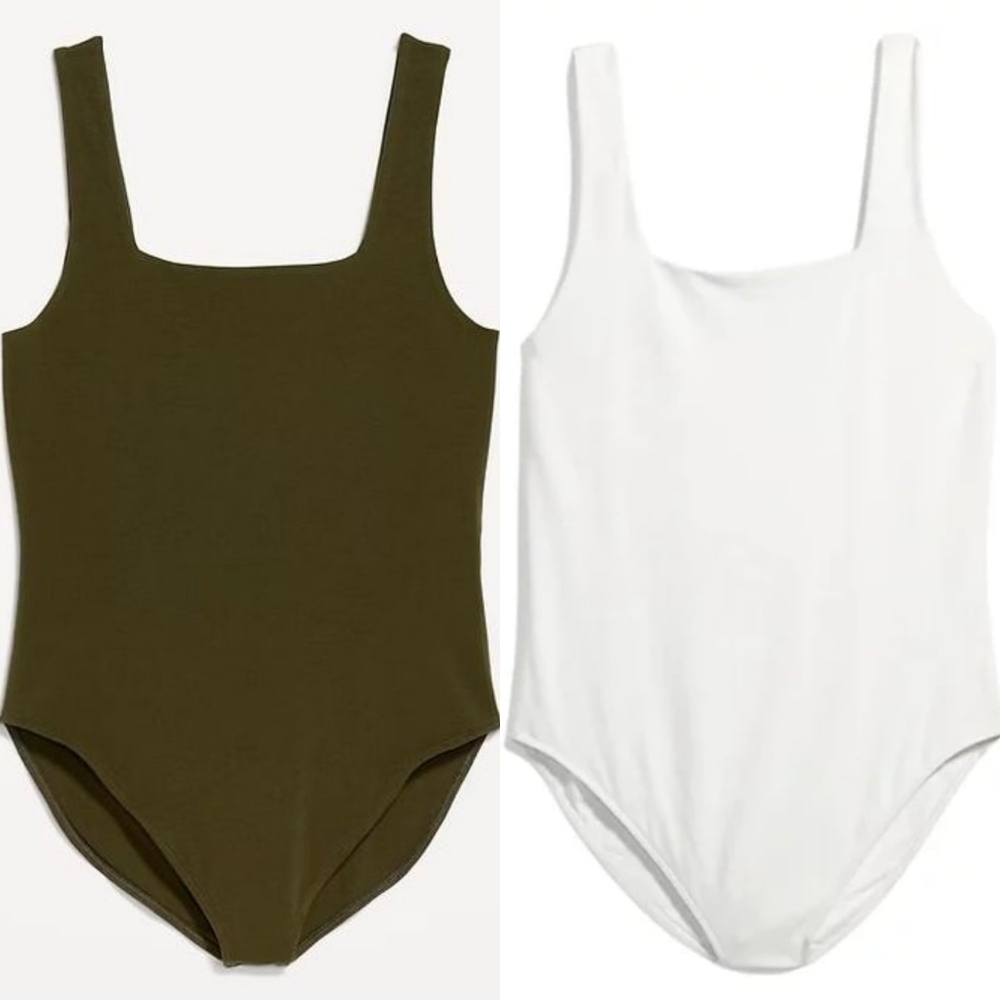 Old Navy Olive Green And White Bodysuits-Double Lined-Set Of 2